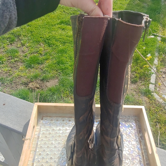 Women's biker goth y2k distressed knee high brown rustic zip tall boots 7? - Picture 9 of 13